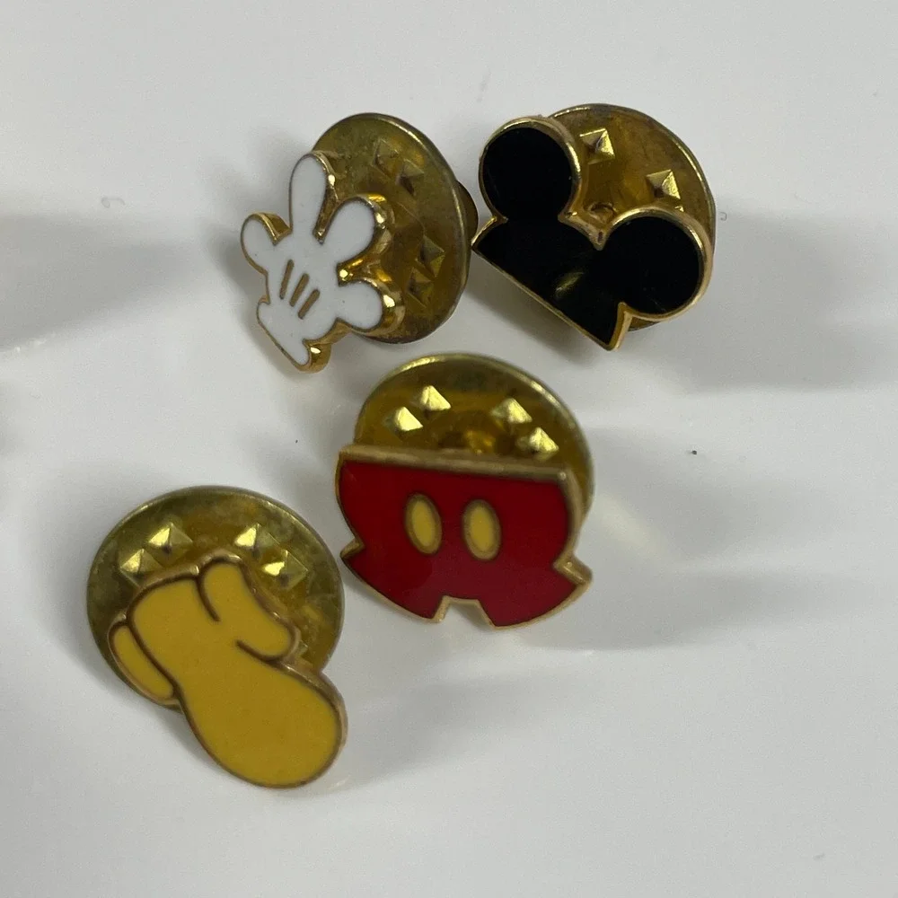 Disney Mickey Mouse Enamel Pin Set Vintage Gold Tone Dangle Name 5pc OS